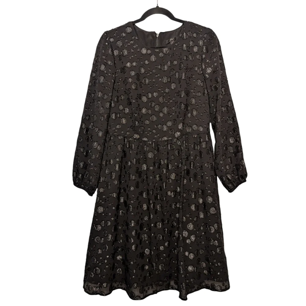 J.Crew Metallic Dot Jacquard Dress | Size 6 | Holiday Party Long Sleeve - Picture 6 of 16